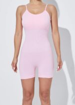 Seamless Ribbed One-Piece Active Romper – Soft Blush Pink Bodycon Workout Jumpsuit - Image 3