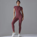 Women’s Zip-Front Short Sleeve Sculpting Fitness Jumpsuit – Bodycon Activewear Romper with Tummy Control - Image 13