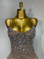 Luxury Champagne Crystal Embellished Maxi Gown – Spaghetti Strap Elegant Evening Dress - Image 7