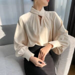 Elegant Twist-Neck Satin Blouse for Women – Long Sleeve Formal Top - Image 5