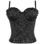 Black Sequin Corset Top for Women – Beaded Bustier Crop Top with Straps | Glam Night Out Top - Image 19