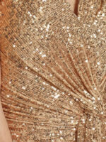 Gold Sequin Sleeveless Maxi Dress for Women | V-Neck Ruched Evening Gown with Slit - Image 6