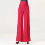 Women’s High Waist Wide Leg Pants with Button Detail | Elegant Statement Women’s Trousers - Image 2