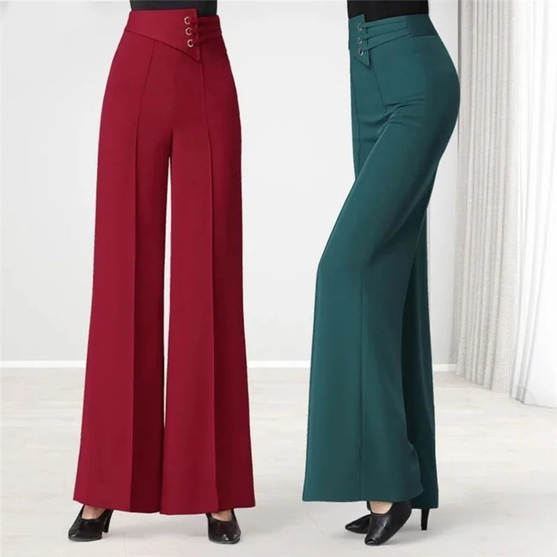 Se18ca082a14e4c6593732c925ad75b916 Women’s High Waist Wide Leg Pants with Button Detail | Elegant Statement Women’s Trousers - Image 1