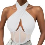 Elegant Halter Neck Mesh Corset Top for Women | Sheer Panel Wrap Neck Crop Top | Clubwear & Night Out Fashion - Image 8