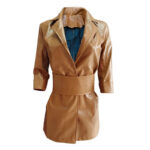 Women’s Faux Leather Blazer Mini Dress | Belted Wrap Bodycon Dress with 3/4 Sleeves - Image 4