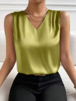 Red Sleeveless V-Neck Blouse for Women – Elegant Satin-Feel Tank Top | Chic Everyday & Workwear Essential - Image 13