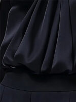 Black Satin High-Neck Blouse with Crystal Accent|Elegant Jewel Neck Long Sleeve Satin Blouse - Image 8
