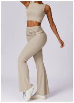 High-Waisted Flared Active Pants with Sculpting Fit – Neutral Beige - Image 26