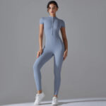 Women’s Zip-Front Short Sleeve Sculpting Fitness Jumpsuit – Bodycon Activewear Romper with Tummy Control - Image 16