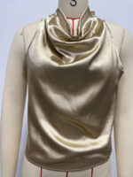 Elegant Satin Halter Blouse for Women – Sleeveless Bow Neck Office Lady Top - Image 4