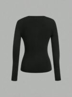 Long-Sleeve V-Neck Fitted Top – Soft Stretch Everyday Essential - Image 5