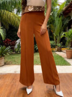 Burgundy High Waist Wide Leg Pants with Sequin Waistband | Elegant Dressy Women’s Trousers - Image 8