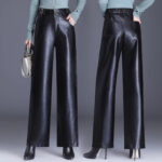 Black High Waist Faux Leather Wide Leg Pants | Chic Dressy Women’s Trousers - Image 4