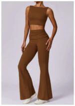 High-Waisted Flared Active Pants with Sculpting Fit – Neutral Beige - Image 14