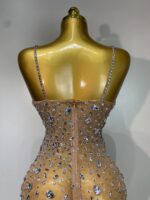 Luxury Champagne Crystal Embellished Maxi Gown – Spaghetti Strap Elegant Evening Dress - Image 8