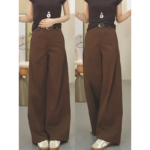 High Waist Wide Leg Brown Pants for Women – Tailored Relaxed Fit Casual & Office Trousers - Image 6