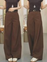 High Waist Wide Leg Brown Pants for Women – Tailored Relaxed Fit Casual & Office Trousers - Image 8