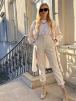 High Waist Tapered White Pants for Women – Elegant Tailored Ankle-Length Office Trousers - Image 3