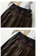Luxury PU Leather Jogger Pants for Women – High-Waist Elastic Drawstring Wide-Leg Trousers – Comfy Chic Vegan Leather Athleisure Pants - Image 19