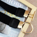 Luxury Wide Elastic Waist Belt for Women | Gold Buckle Stretch Belt in Black, Red & White - Image 3