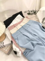 High-Waist Pleated Straight-Leg Trousers for Women | Elegant Tailored Casual Suit Pants | Soft Blush Pink Fashion Pants - Image 12