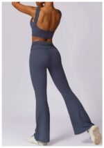 High-Waisted Flared Active Pants with Sculpting Fit – Neutral Beige - Image 4