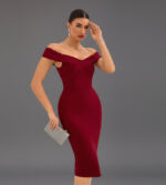 Elegant Burgundy Off-Shoulder Bodycon Midi Dress for Women – Cross Neck Formal Cocktail Party Dress - Image 7