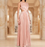 Elegant Pleated Maxi Dress – Available in Black, Peach, and Light Blue