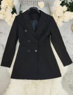 Black Tailored Blazer Dress – Double Breasted Satin Lapel Mini Dress - Image 11