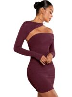 Burgundy Cut-Out Ruched Mini Dress - Image 4