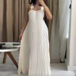 Modern Pleated Maxi Dress with Floral Strap Detail – Elegant Flowing Summer Dress – Backless A-Line Vacation Dress - Image 4