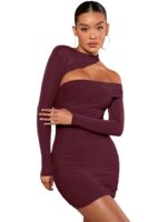 Burgundy Cut-Out Ruched Mini Dress - Image 2
