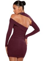 Burgundy Cut-Out Ruched Mini Dress - Image 5
