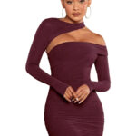 Burgundy Cut-Out Ruched Mini Dress - Image 3