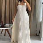 Modern Pleated Maxi Dress with Floral Strap Detail – Elegant Flowing Summer Dress – Backless A-Line Vacation Dress - Image 6