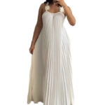 Modern Pleated Maxi Dress with Floral Strap Detail – Elegant Flowing Summer Dress – Backless A-Line Vacation Dress - Image 7