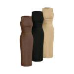 subailili | Sculpted Suede Midi Dress – High Neck Bodycon Waist Cinch Elegant Minimalist Dress (3 Color Set Available, In packs) - Image 4