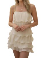 Elegant Layered Ruffle Mini Dress – Summer Polka Dot Sleeveless Look - Image 4