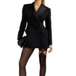 Black Tailored Blazer Dress – Double Breasted Satin Lapel Mini Dress - Image 5