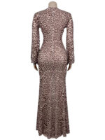 Luxury Leopard Print Cut-Out Maxi Dress – Deep V Long Sleeve Bodycon Gown - Image 5