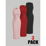 subailili | Sculpted Suede Midi Dress – High Neck Bodycon Waist Cinch Elegant Minimalist Dress (3 Color Set Available, In packs) - Image 17