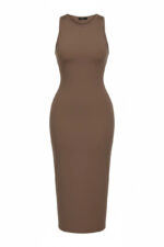 subailili | Sculpted Suede Midi Dress – High Neck Bodycon Waist Cinch Elegant Minimalist Dress (3 Color Set Available, In packs) - Image 3
