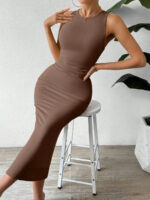 subailili | Sculpted Suede Midi Dress – High Neck Bodycon Waist Cinch Elegant Minimalist Dress (3 Color Set Available, In packs) - Image 10