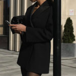 Black Tailored Blazer Dress – Double Breasted Satin Lapel Mini Dress - Image 9
