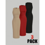 subailili | Sculpted Suede Midi Dress – High Neck Bodycon Waist Cinch Elegant Minimalist Dress (3 Color Set Available, In packs) - Image 15