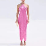 Luxury Draped Halter Maxi Dress – Shimmer Evening Gown for Elegant Women | subailili - Image 5
