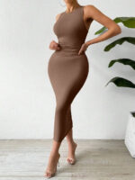 subailili | Sculpted Suede Midi Dress – High Neck Bodycon Waist Cinch Elegant Minimalist Dress (3 Color Set Available, In packs) - Image 11