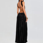 Elegant Pleated Maxi Dress – Available in Black, Peach, and Light Blue - Image 3