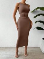 subailili | Sculpted Suede Midi Dress – High Neck Bodycon Waist Cinch Elegant Minimalist Dress (3 Color Set Available, In packs) - Image 8